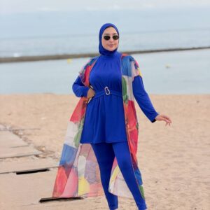 بوركيني طويل محتشم 4 قطع باللون الأزرق الملكي – Dar L’Amira
