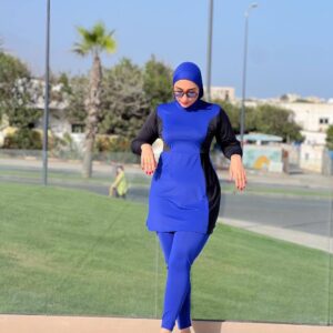 بوركيني طويل محتشم 3 قطع باللون الأزرق الملكي – Dar L’Amira