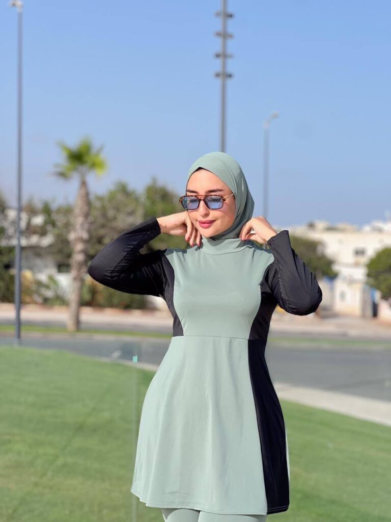 بوركيني طويل محتشم 3 قطع باللون السيان – صورة إضافية