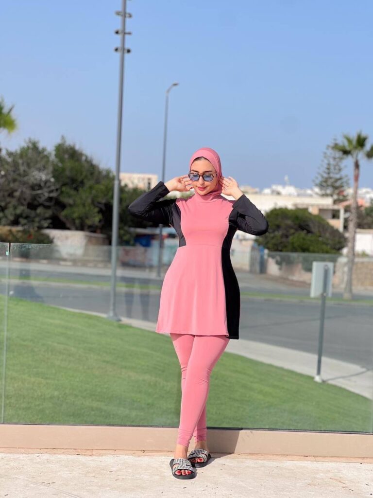 بوركيني طويل محتشم 3 قطع باللون الوردي – Dar L’Amira